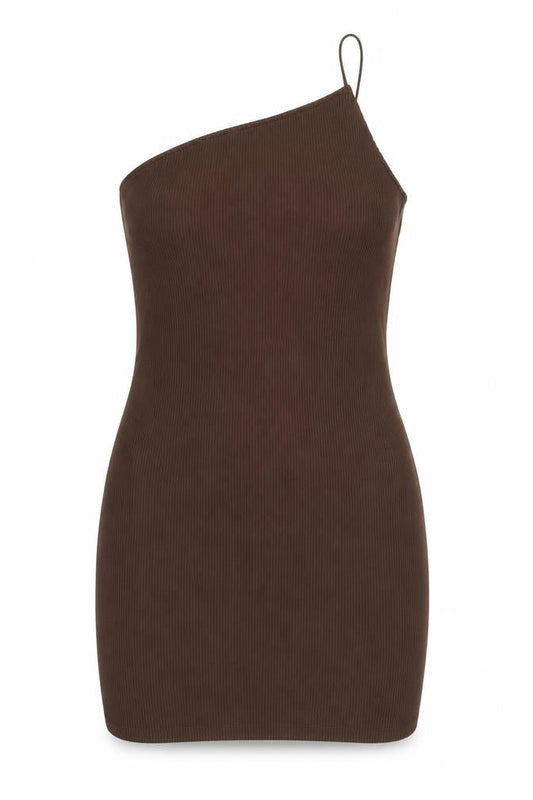 Divided by H&M Womens Brown Polyester Bodycon Size M One Shoulder Pullover
