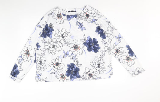 Marks and Spencer Womens White Geometric Polyester Basic Blouse Size 10 Round Neck