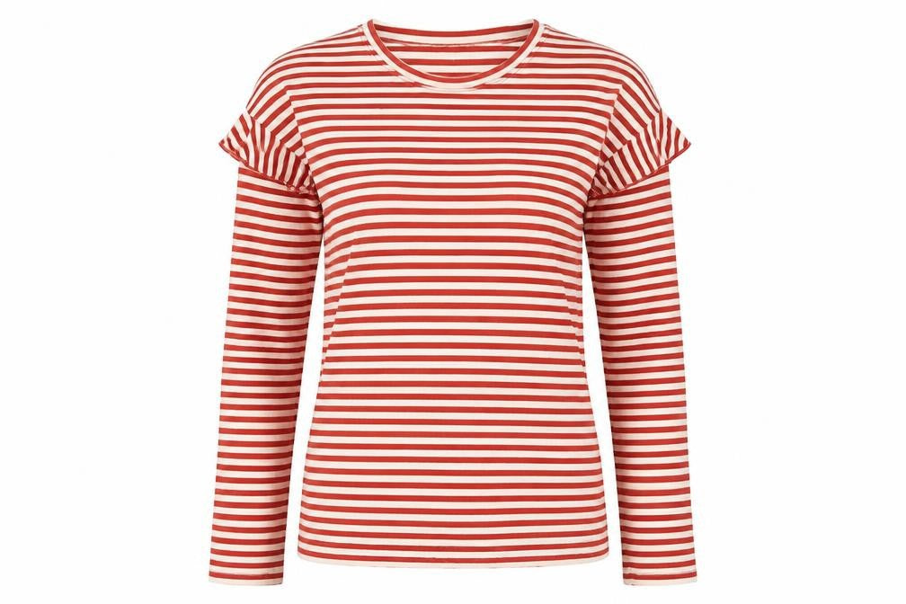 H&M Womens Red Striped Viscose Basic T-Shirt Size XS Round Neck