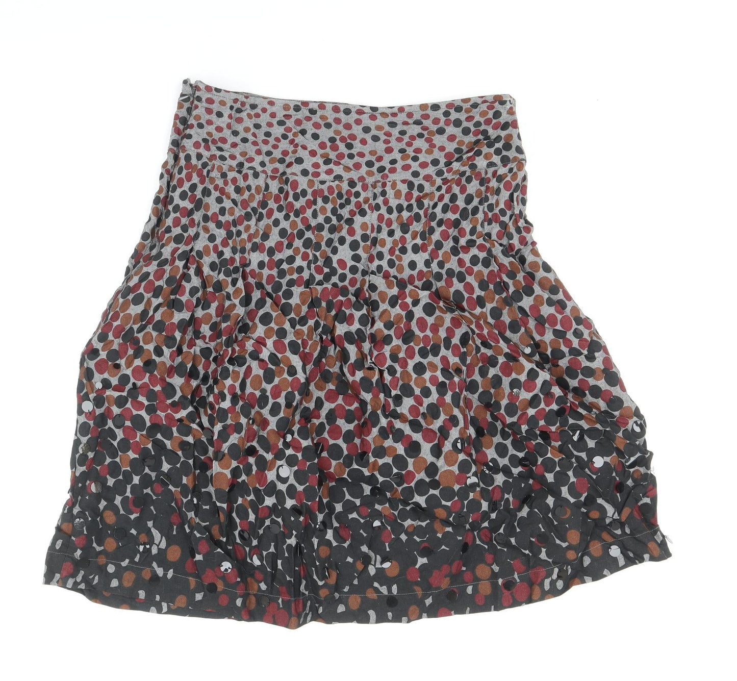 Per Una Womens Grey Polka Dot Cotton Swing Skirt Size 10 Zip