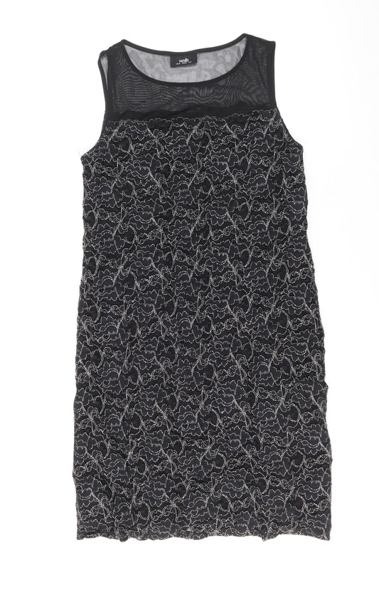 Wallis Womens Black Geometric Polyester A-Line Size 10 Round Neck Pullover