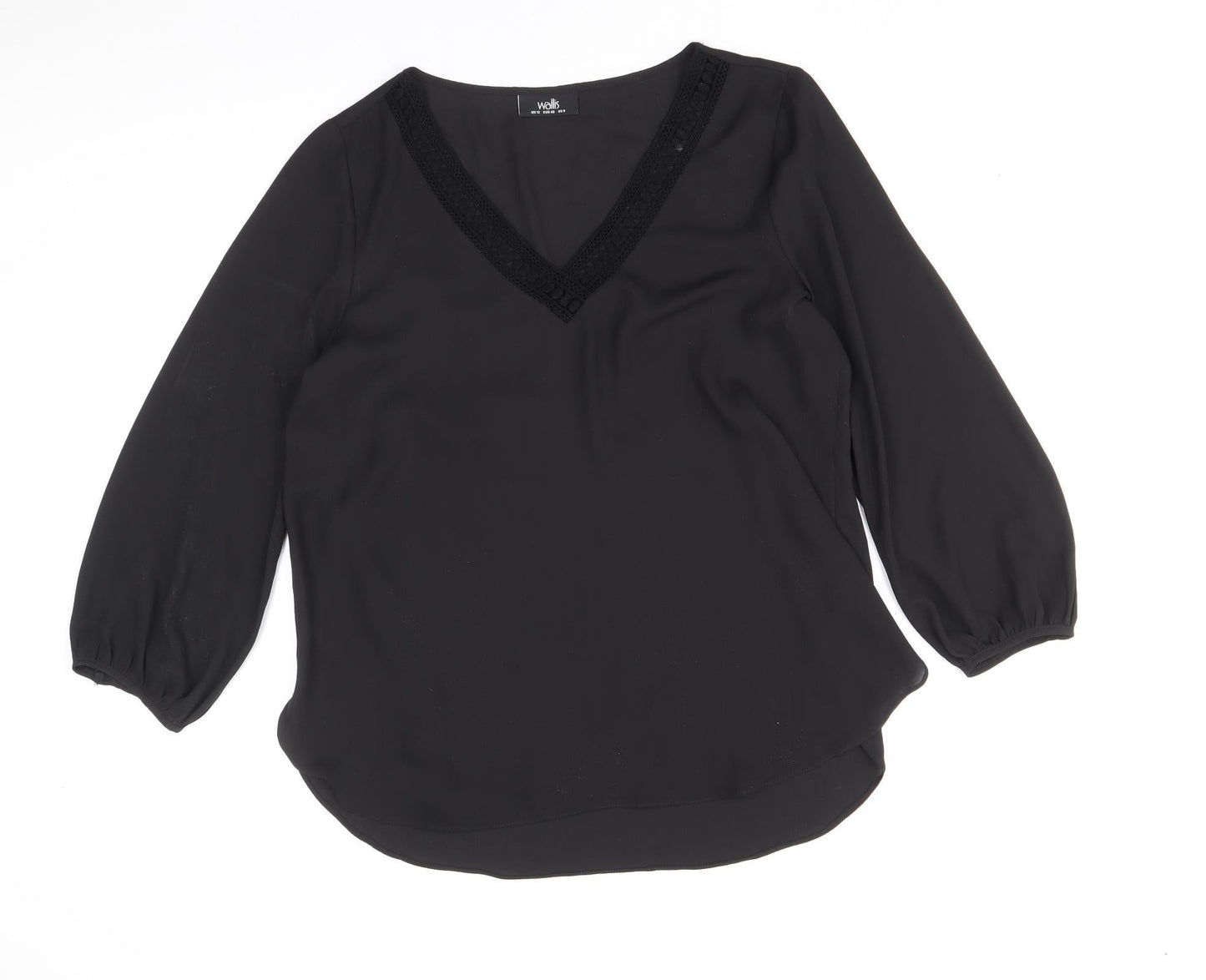 Wallis Womens Black Polyester Basic Blouse Size 12 V-Neck - Lace Trim