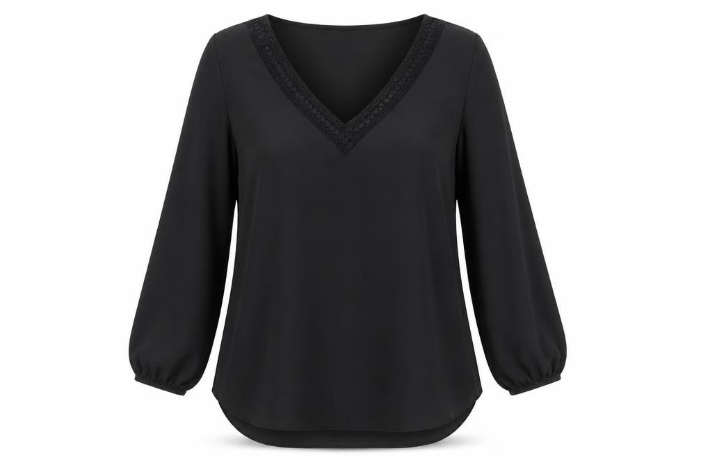 Wallis Womens Black Polyester Basic Blouse Size 12 V-Neck - Lace Trim