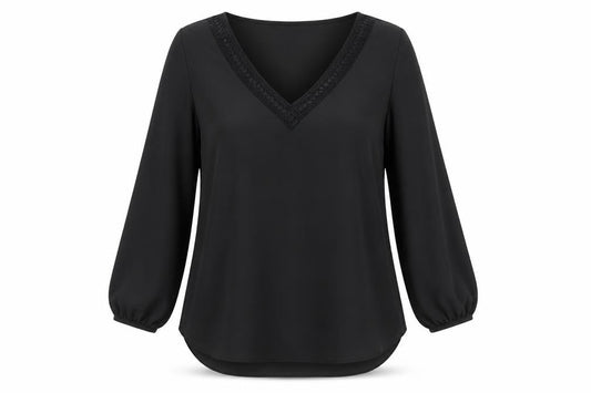 Wallis Womens Black Polyester Basic Blouse Size 12 V-Neck - Lace Trim