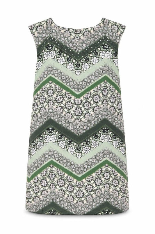 Wallis Womens Green Geometric Viscose Shift Size 8 Boat Neck Button