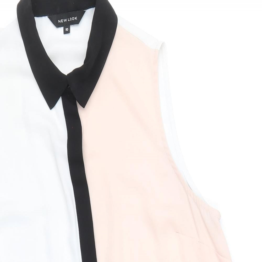 New Look Womens White Polyester Tunic Button-Up Size 10 Collared