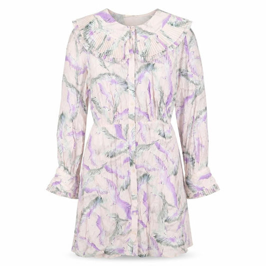 H&M Womens Pink Geometric Viscose Shirt Dress Size 10 Collared Button - Crane Print, Pleated Peter Pan Collar