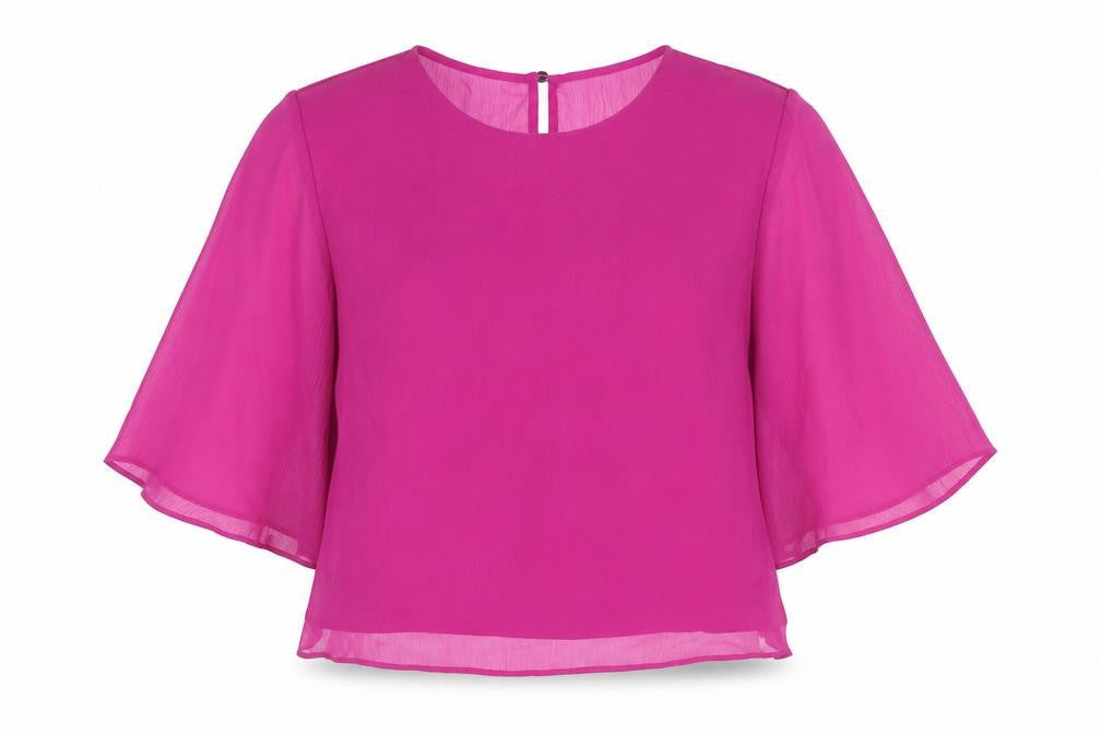 Topshop Womens Purple Polyester Cropped Blouse Size 10 Scoop Neck - Tie Back Detail