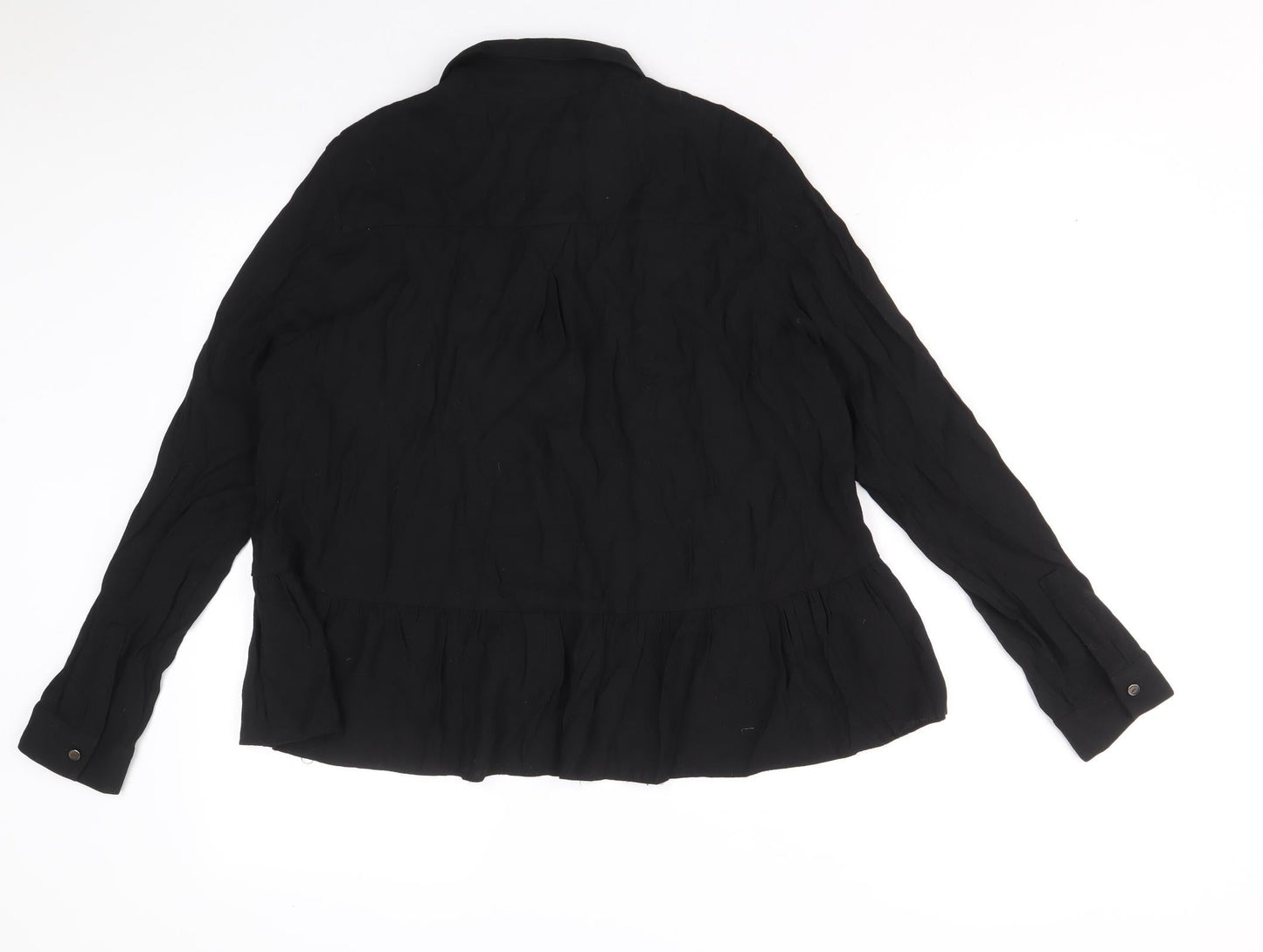 Topshop Womens Black Viscose Basic Button-Up Size 10 Collared