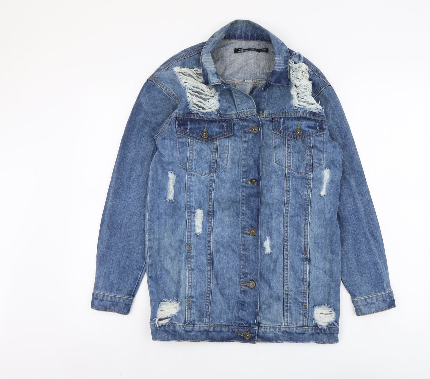 Denim Club Womens Blue Jacket Size 8 Button - Distressed