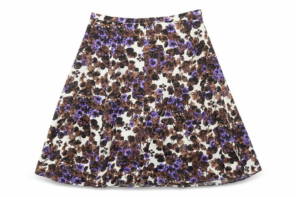 Clements Ribeiro Womens Brown Floral Polyester Swing Skirt Size M Zip