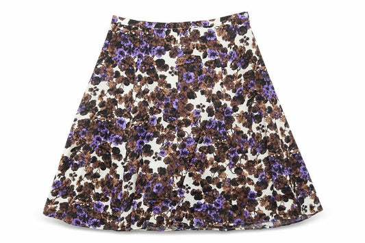 Clements Ribeiro Womens Brown Floral Polyester Swing Skirt Size M Zip