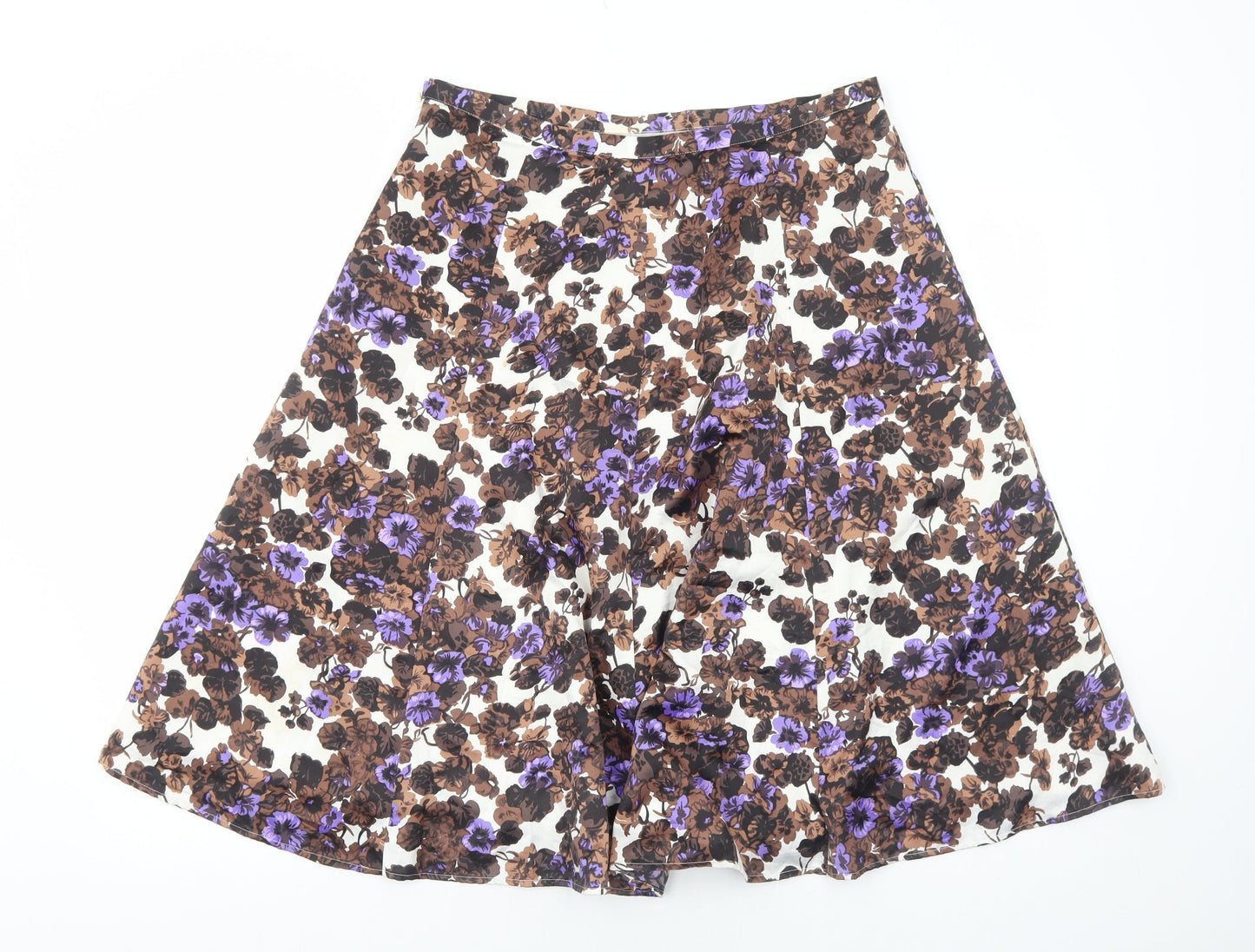 Clements Ribeiro Womens Brown Floral Polyester Swing Skirt Size M Zip