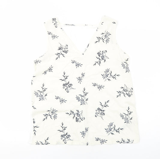 Marks and Spencer Womens Ivory Floral Viscose Basic Tank Size 16 V-Neck