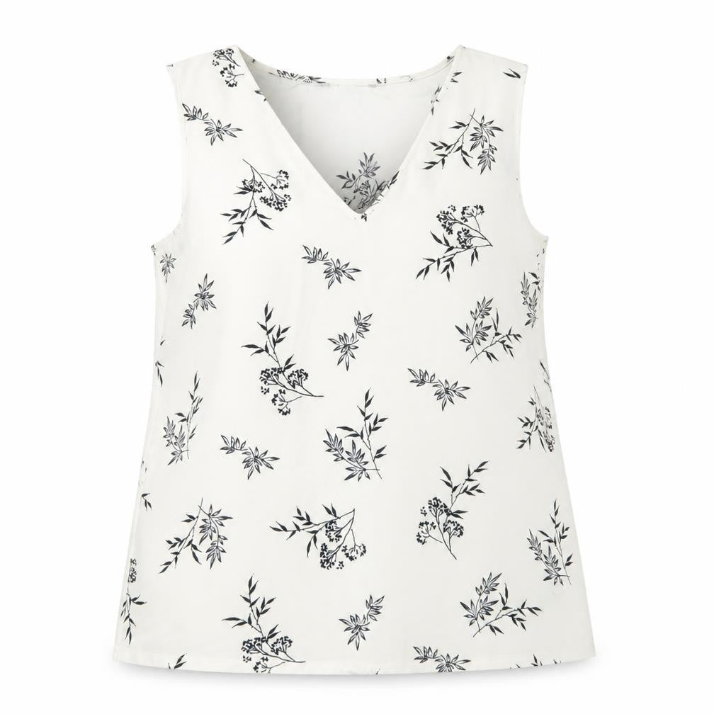 Marks & Spencer Womens Ivory Floral Viscose Basic Tank Size 16 V-Neck