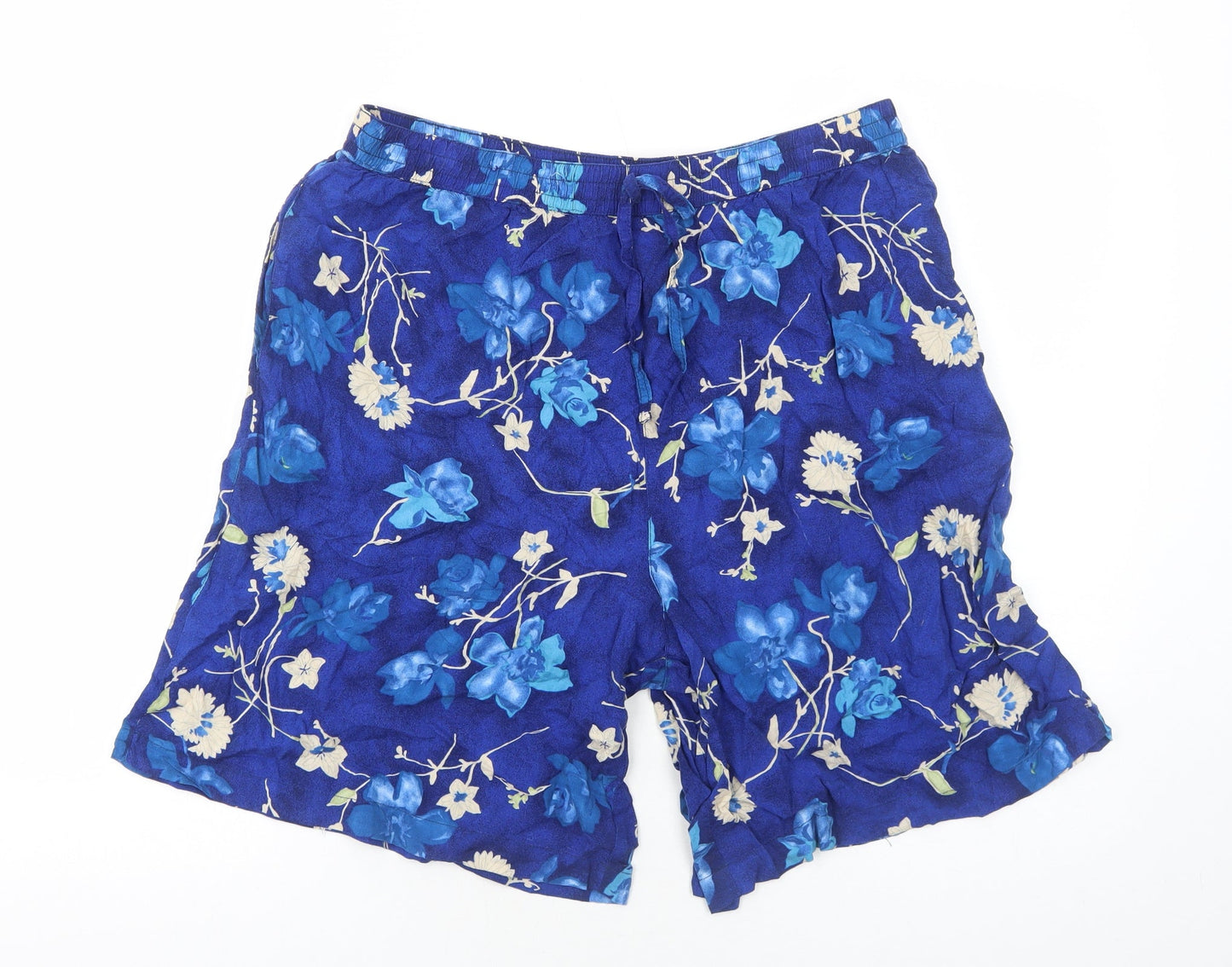 DPS Womens Blue Floral Viscose Bermuda Shorts Size L Regular Pull On