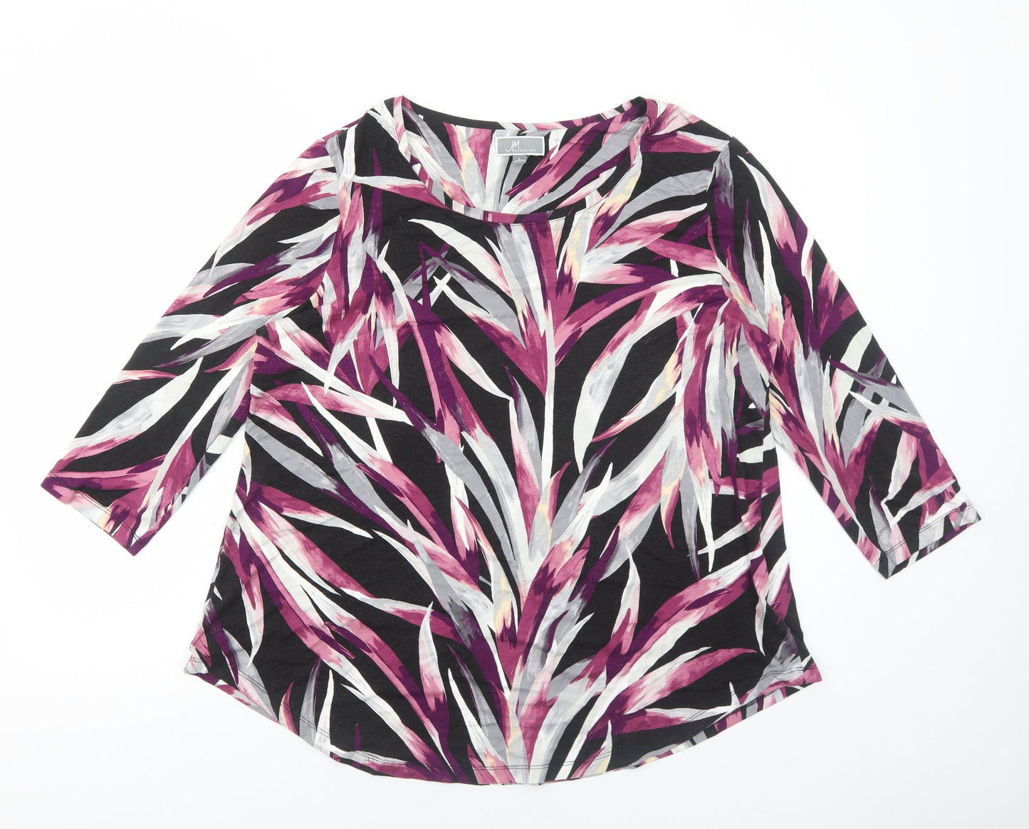 JM Collection Womens Purple Geometric Viscose Basic Blouse Size L Round Neck
