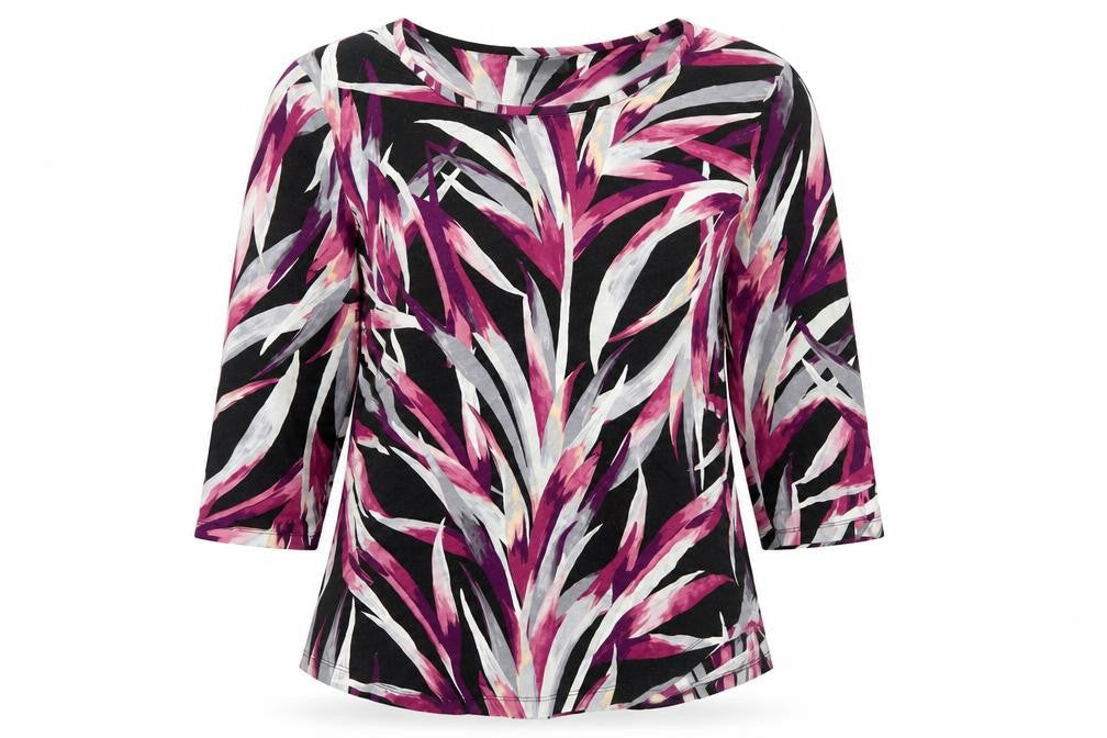 JM Collection Womens Purple Geometric Viscose Basic Blouse Size L Round Neck