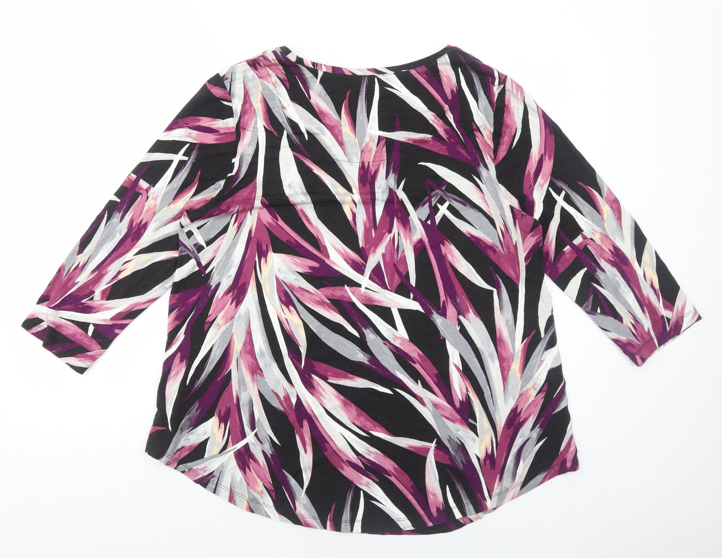 JM Collection Womens Purple Geometric Viscose Basic Blouse Size L Round Neck