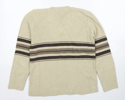 Pure & Natural Womens Beige V-Neck Striped Acrylic Pullover Jumper Size S