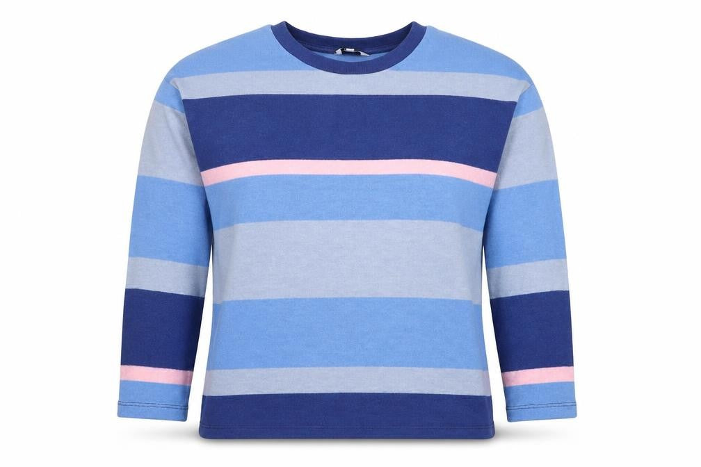 NEXT Womens Blue Round Neck Striped Polyester Pullover Jumper Size M
