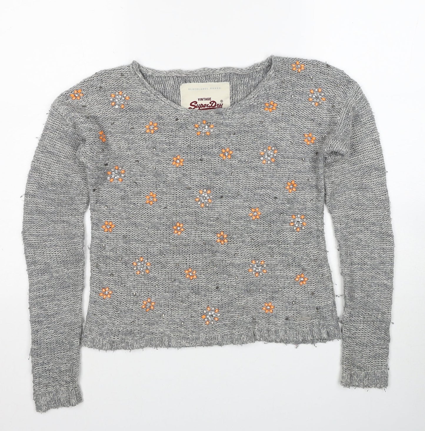 Marks and Spencer Womens Grey Boat Neck Cotton Pullover Jumper Size XS
