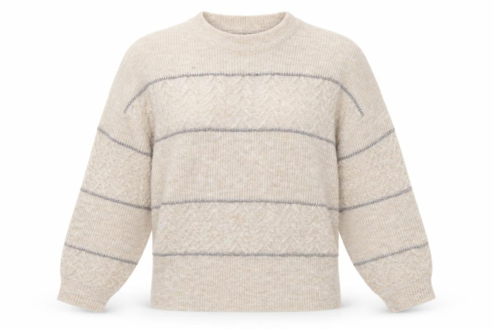 Oasis Womens Beige Round Neck Striped Acrylic Pullover Jumper Size S