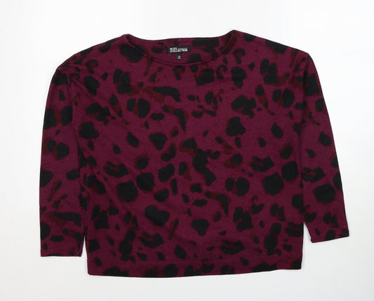 Debenhams Womens Purple Round Neck Animal Print Polyester Pullover Jumper Size 10 - Leopard Pattern