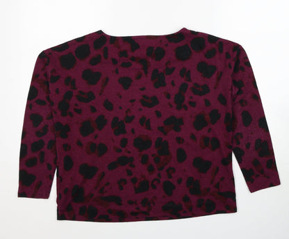 Debenhams Womens Purple Round Neck Animal Print Polyester Pullover Jumper Size 10 - Leopard Pattern