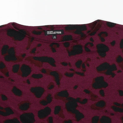 Debenhams Womens Purple Round Neck Animal Print Polyester Pullover Jumper Size 10 - Leopard Pattern