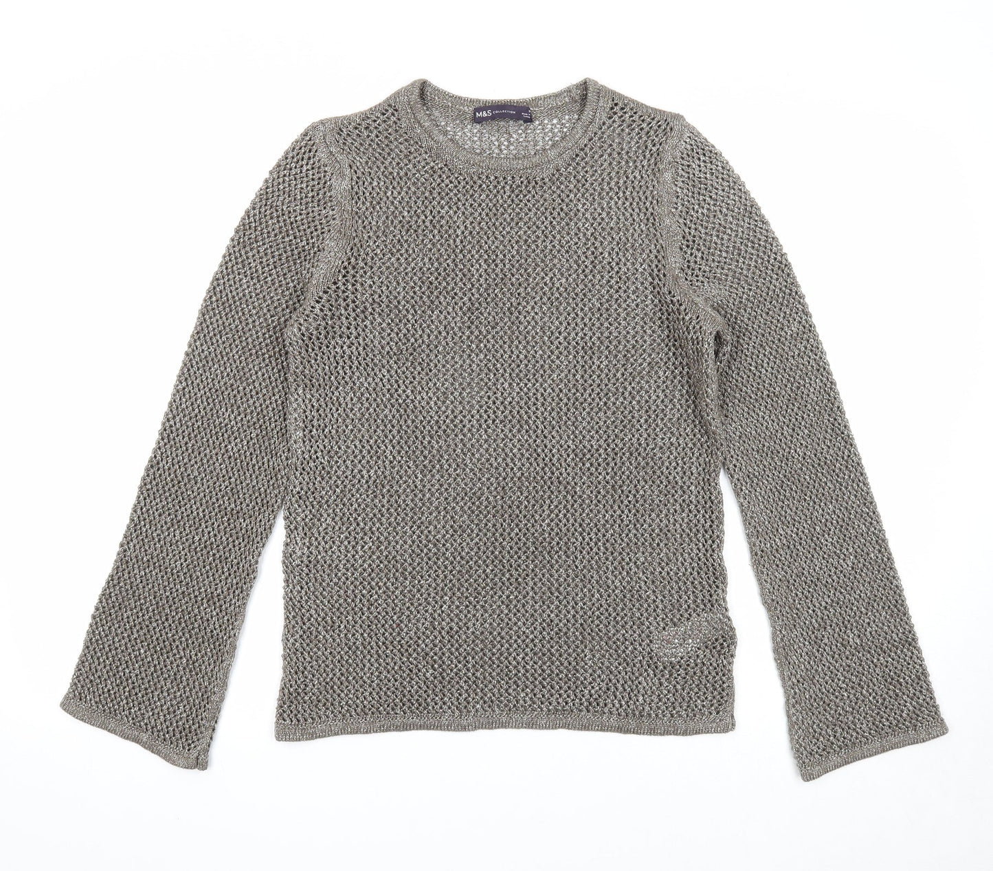 Marks and Spencer Womens Grey Round Neck Cotton Pullover Jumper Size S