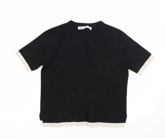Zara Womens Black Round Neck Viscose Pullover Jumper Size S