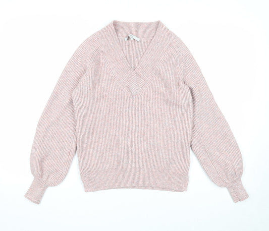 NEXT Womens Pink V-Neck Viscose Pullover Jumper Size XS