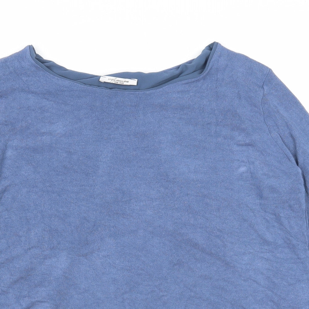 Simply Stock Shop Womens Blue Viscose Basic Blouse One Size Round Neck