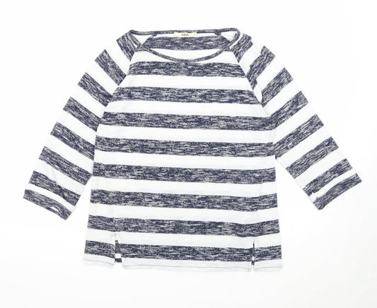 Oasis Womens Blue Round Neck Striped Polyester Pullover Jumper Size M