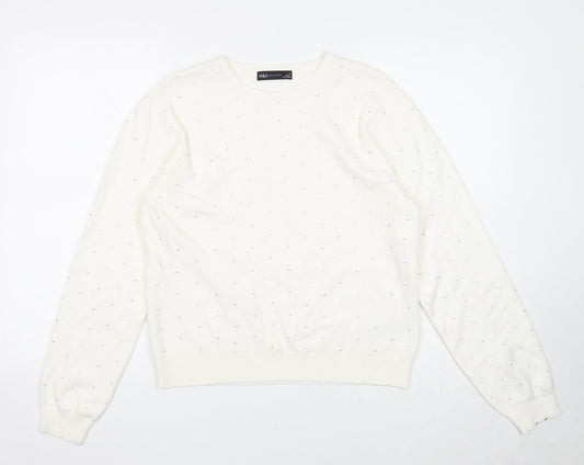 Marks and Spencer Womens White Round Neck Viscose Pullover Jumper Size M