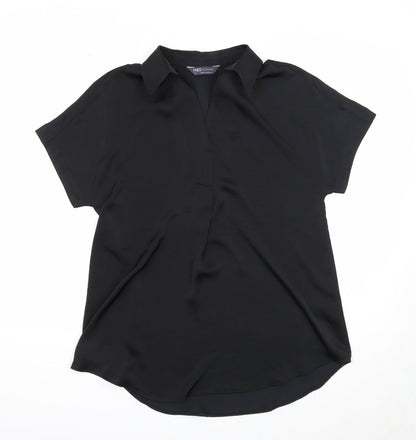 Marks & Spencer Womens Black Polyester Tunic Blouse Size 6 Collared