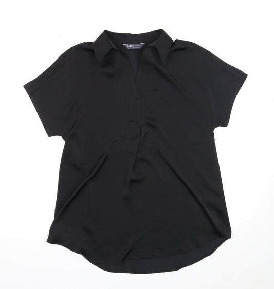 Marks and Spencer Womens Black Polyester Tunic Blouse Size 6 Collared