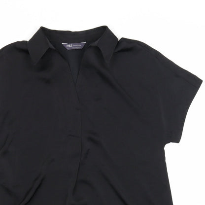 Marks & Spencer Womens Black Polyester Tunic Blouse Size 6 Collared