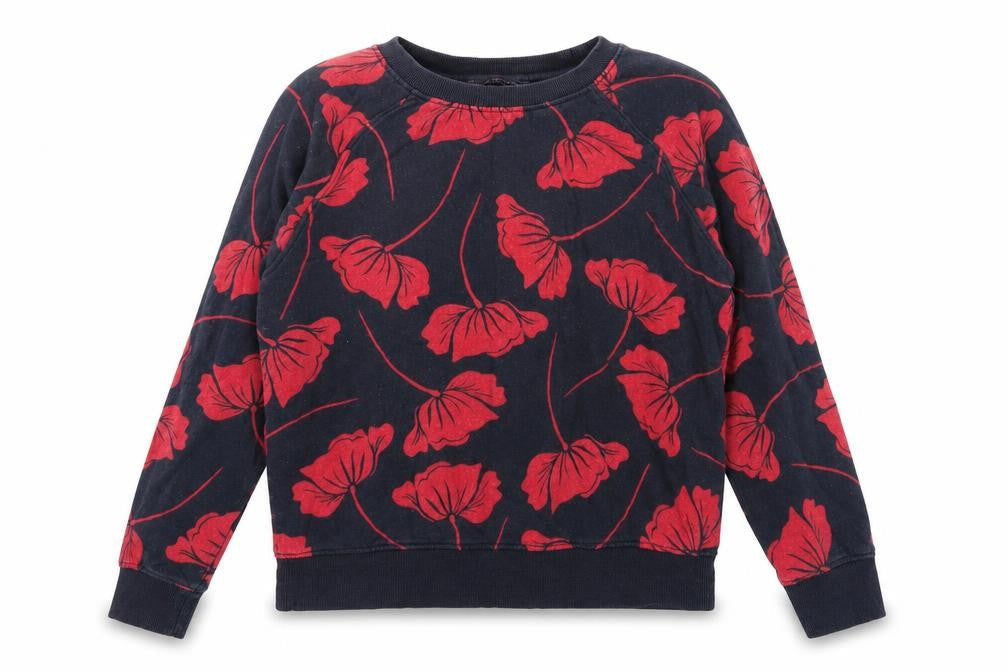 Marks & Spencer Womens Blue Floral Cotton Pullover Sweatshirt Size 12 Pullover