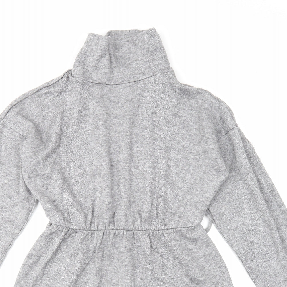 Very Womens Grey Viscose Jumper Dress Size 8 High Neck Pullover