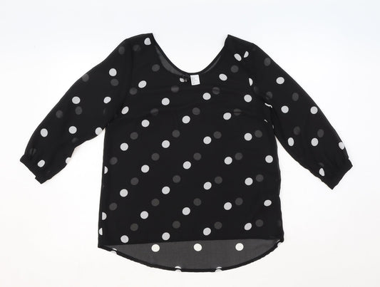 H&M Womens Black Polka Dot Polyester Basic Blouse Size 8 Scoop Neck
