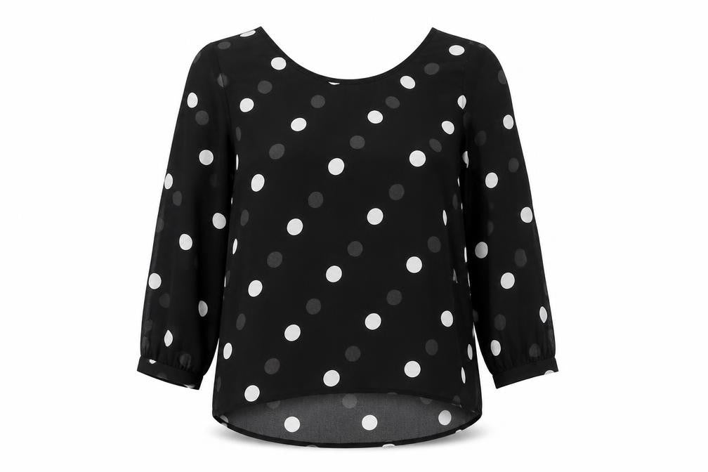 H&M Womens Black Polka Dot Polyester Basic Blouse Size 8 Scoop Neck
