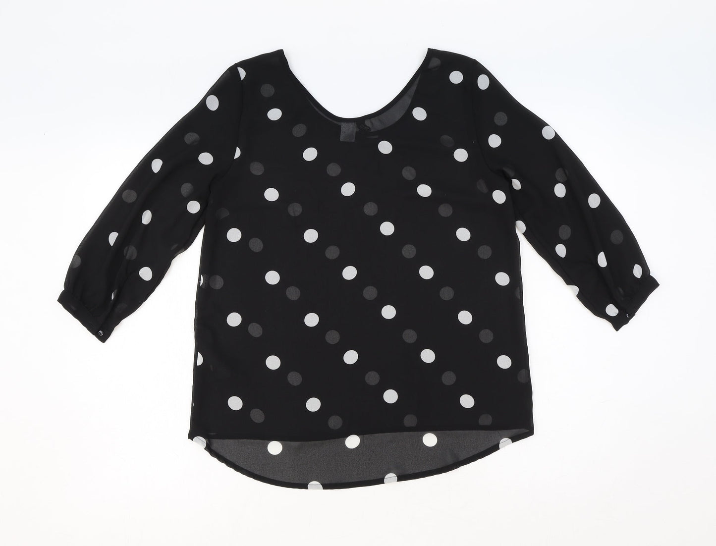 H&M Womens Black Polka Dot Polyester Basic Blouse Size 8 Scoop Neck