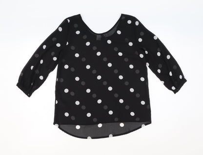 H&M Womens Black Polka Dot Polyester Basic Blouse Size 8 Scoop Neck