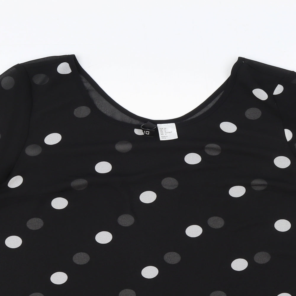 H&M Womens Black Polka Dot Polyester Basic Blouse Size 8 Scoop Neck