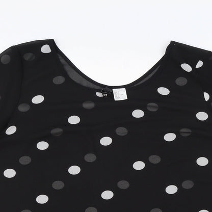 H&M Womens Black Polka Dot Polyester Basic Blouse Size 8 Scoop Neck