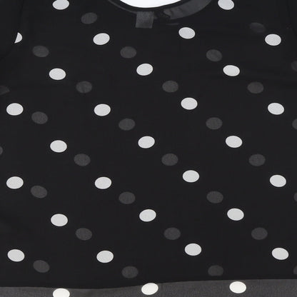 H&M Womens Black Polka Dot Polyester Basic Blouse Size 8 Scoop Neck
