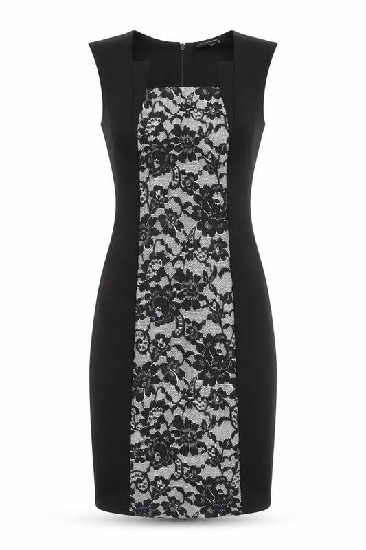 New Look Womens Black Floral Polyester A-Line Size 8 Square Neck Zip