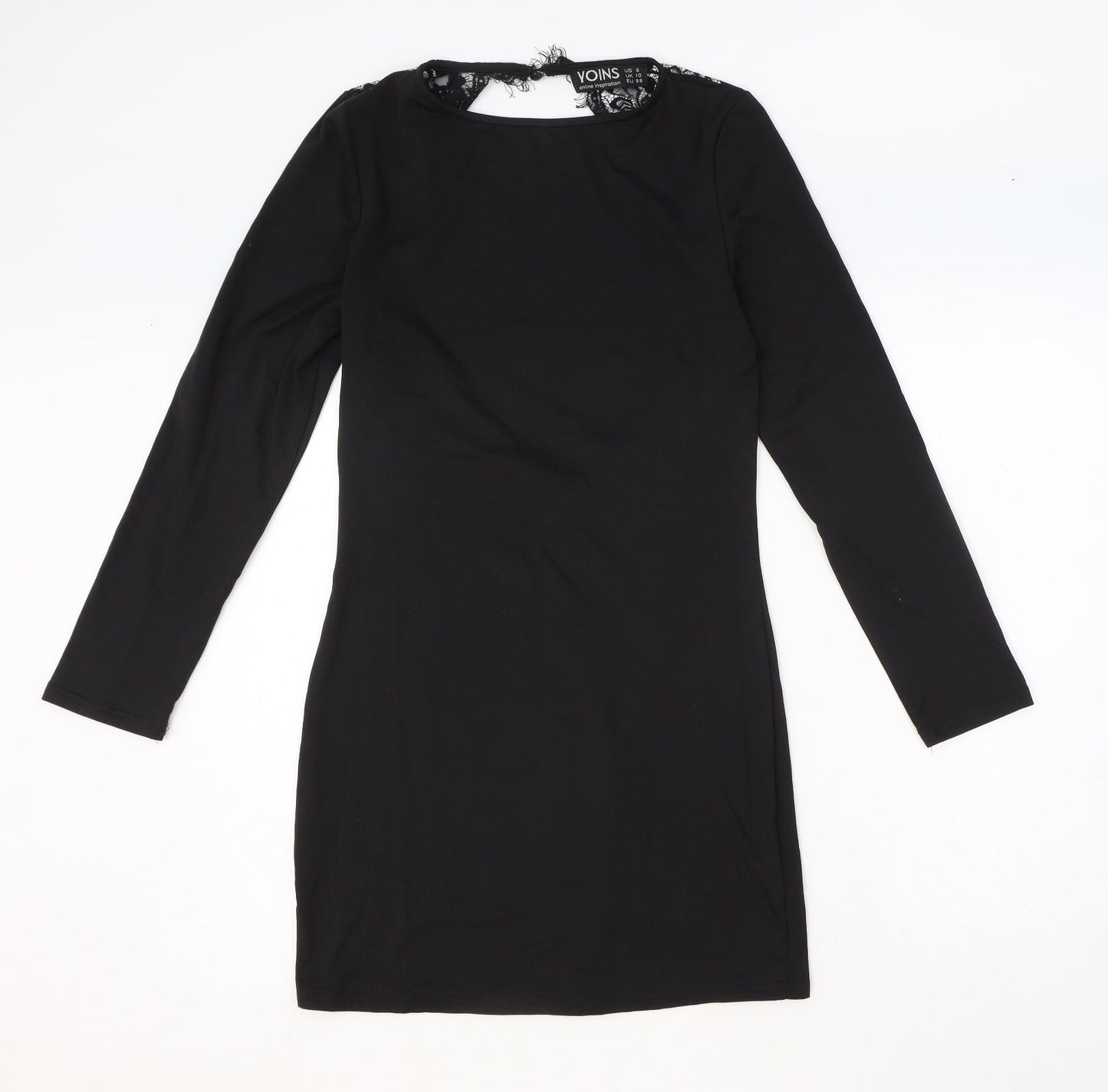 Yoins Womens Black Polyester A-Line Size 10 Round Neck Button